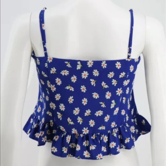 Topshop NEW Size US 4 Ruched Peplum Camisole Blue Daisy Floral Cami Top Womens - Picture 2 of 7